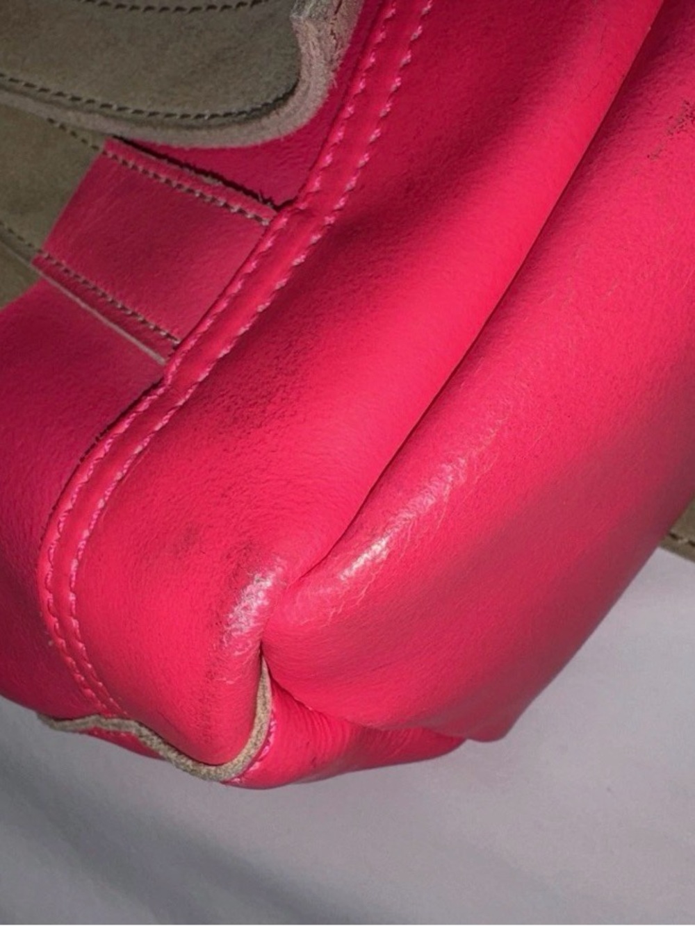 Hunter Suede & Leather Tote Bag Tan Pink Neon Trim Shoulder Bag Zip Pocket - Picture 4 of 13